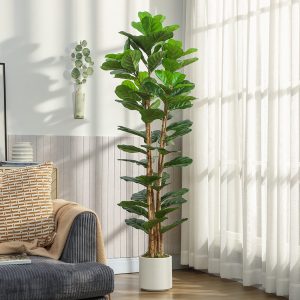 HOMCOM 6FT Artificial Fiddle Leaf Fig Tree, Fake Potted Tree with Solid Wood Trunks and Lifelike Leaves for Indoor Decor, Green - Image 8