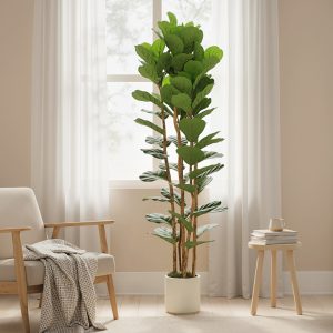 HOMCOM 6FT Artificial Fiddle Leaf Fig Tree, Fake Potted Tree with Solid Wood Trunks and Lifelike Leaves for Indoor Decor, Green - Image 9