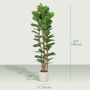 HOMCOM 6FT Artificial Fiddle Leaf Fig Tree Set of 2, Fake Potted Tree with Solid Wood Trunks for Indoor Decor, Green - Image 13