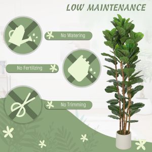 HOMCOM 6FT Artificial Fiddle Leaf Fig Tree Set of 2, Fake Potted Tree with Solid Wood Trunks for Indoor Decor, Green - Image 15