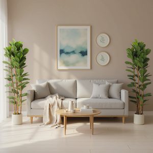 HOMCOM 6FT Artificial Fiddle Leaf Fig Tree Set of 2, Fake Potted Tree with Solid Wood Trunks for Indoor Decor, Green - Image 8