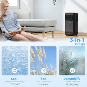 HOMCOM 8000 BTU Portable Air Conditioner with Cooling, Dehumidifier, Remote Control, 24-Hour Timer, Window Mount Kit, Black - Image 4