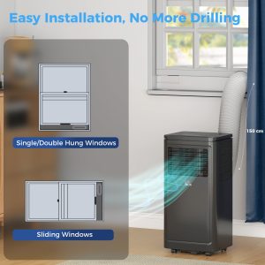 HOMCOM 8000 BTU Portable Air Conditioner with Cooling, Dehumidifier, Remote Control, 24-Hour Timer, Window Mount Kit, Black - Image 7