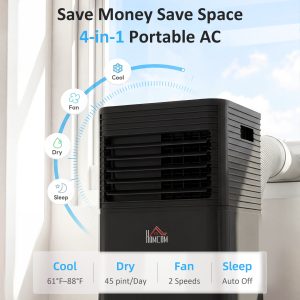 HOMCOM 8000 BTU Portable Air Conditioner with Fan & Dehumidifier Mode, Quiet AC Unit with Remote Control, 24-Hour Timer, Black - Image 13