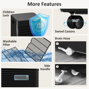 HOMCOM 8000 BTU Portable Air Conditioner with Fan & Dehumidifier Mode, Quiet AC Unit with Remote Control, 24-Hour Timer, Black - Image 17