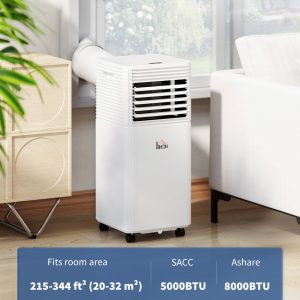 HOMCOM 8000 BTU Portable Air Conditioner with Fan & Dehumidifier Mode, Quiet AC Unit with Remote Control, 24-Hour Timer, White - Image 5