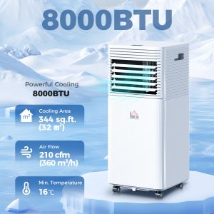 HOMCOM 8000 BTU Portable Air Conditioner with Fan & Dehumidifier Mode, Quiet AC Unit with Remote Control, 24-Hour Timer, White - Image 1