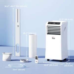 HOMCOM 8000BTU Mobile Portable Air Conditioner with Cooling, Dehumidifier, 2 Speed Fans, 24-Hour Timer for Bedroom, White - Image 3