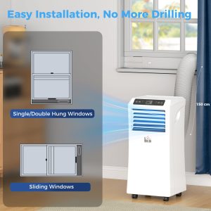 HOMCOM 8000BTU Mobile Portable Air Conditioner with Cooling, Dehumidifier, 2 Speed Fans, 24-Hour Timer for Bedroom, White - Image 7