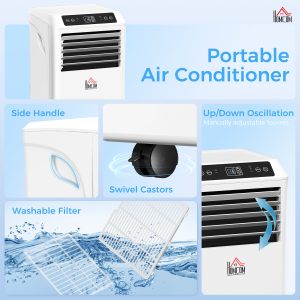 HOMCOM 8000BTU Mobile Portable Air Conditioner with Cooling, Dehumidifier, 2 Speed Fans, 24-Hour Timer for Bedroom, White - Image 9