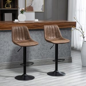 HOMCOM Adjustable Bar Stools Set of 2, Leathaire Swivel Barstools with Back and Footrest, Upholstered Bar Chairs for Kitchen, Dining Room, Home Pub, Brown - Image 1