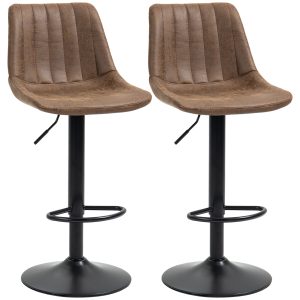 HOMCOM Adjustable Bar Stools Set of 2, Leathaire Swivel Barstools with Back and Footrest, Upholstered Bar Chairs for Kitchen, Dining Room, Home Pub, Brown - Image 2