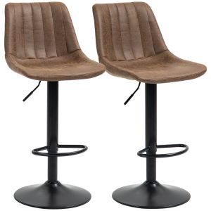 HOMCOM Adjustable Bar Stools Set of 2, Leathaire Swivel Barstools with Back and Footrest, Upholstered Bar Chairs for Kitchen, Dining Room, Home Pub, Brown - Image 11
