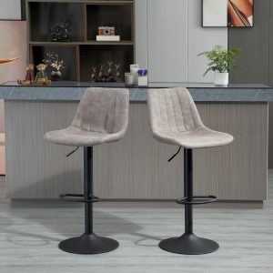 HOMCOM Adjustable Bar Stools Set of 2, Leathaire Swivel Barstools with Back and Footrest, Upholstered Bar Chairs for Kitchen, Dining Room, Home Pub, Grey - Image 1