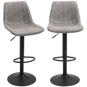 HOMCOM Adjustable Bar Stools Set of 2, Leathaire Swivel Barstools with Back and Footrest, Upholstered Bar Chairs for Kitchen, Dining Room, Home Pub, Grey - Image 2