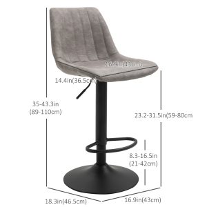 HOMCOM Adjustable Bar Stools Set of 2, Leathaire Swivel Barstools with Back and Footrest, Upholstered Bar Chairs for Kitchen, Dining Room, Home Pub, Grey - Image 3