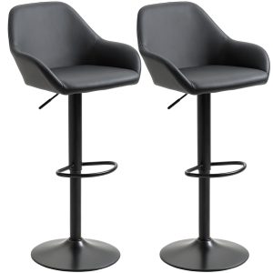 HOMCOM Adjustable Bar Stools Set of 2, Swivel Barstools with Footrest and Back, PU Leather and Steel Round Base, Black - Image 2
