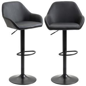 HOMCOM Adjustable Bar Stools Set of 2, Swivel Barstools with Footrest and Back, PU Leather and Steel Round Base, Black - Image 11