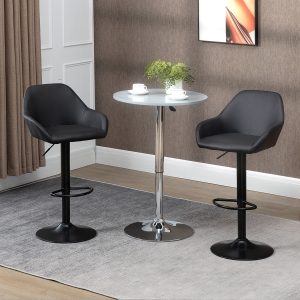 HOMCOM Adjustable Bar Stools Set of 2, Swivel Barstools with Footrest and Back, PU Leather and Steel Round Base, Black - Image 8