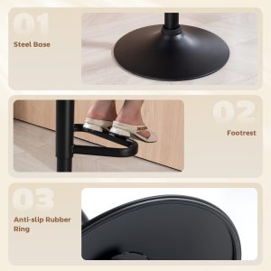 HOMCOM Adjustable Bar Stools Set of 2, Upholstered Kitchen Stools with Swivel Seat, Steel Frame, Footrest, Black - Image 6