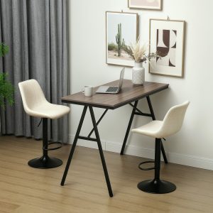 HOMCOM Adjustable Barstools Set of 2, Swivel Bar Stools with Back and Footrest for Kitchen Island Counter, Beige - Image 1