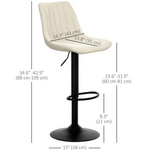 HOMCOM Adjustable Barstools Set of 2, Swivel Bar Stools with Back and Footrest for Kitchen Island Counter, Beige - Image 3