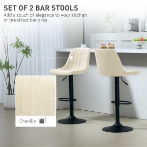HOMCOM Adjustable Barstools Set of 2, Swivel Bar Stools with Back and Footrest for Kitchen Island Counter, Beige - Image 4