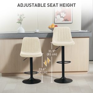 HOMCOM Adjustable Barstools Set of 2, Swivel Bar Stools with Back and Footrest for Kitchen Island Counter, Beige - Image 5