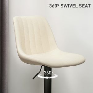 HOMCOM Adjustable Barstools Set of 2, Swivel Bar Stools with Back and Footrest for Kitchen Island Counter, Beige - Image 6