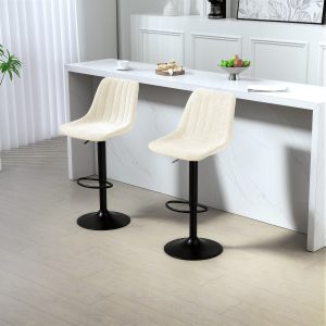 HOMCOM Adjustable Barstools Set of 2, Swivel Bar Stools with Back and Footrest for Kitchen Island Counter, Beige - Image 8