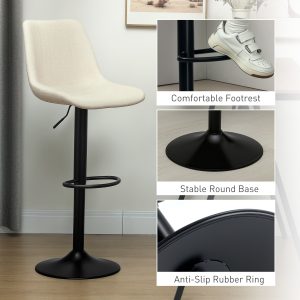 HOMCOM Adjustable Barstools Set of 2, Swivel Bar Stools with Back and Footrest for Kitchen Island Counter, Beige - Image 9