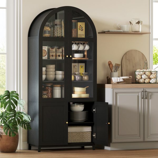 HOMCOM Arched Kitchen Pantry Cabinet, 71" Tall Farmhouse Kitchen Storage Cabinet with Acrylic Glass Doors, Black - Image 1