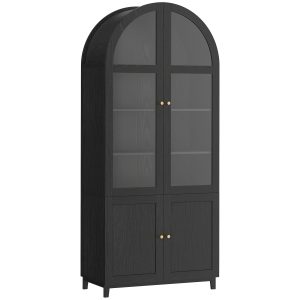 HOMCOM Arched Kitchen Pantry Cabinet, 71" Tall Farmhouse Kitchen Storage Cabinet with Acrylic Glass Doors, Black - Image 11