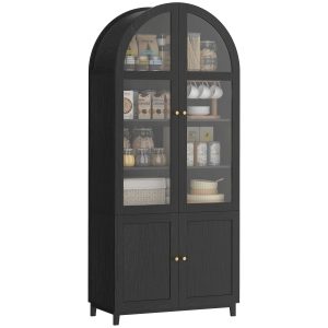 HOMCOM Arched Kitchen Pantry Cabinet, 71" Tall Farmhouse Kitchen Storage Cabinet with Acrylic Glass Doors, Black - Image 20