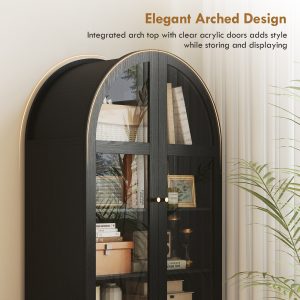 HOMCOM Arched Kitchen Pantry Cabinet, 71" Tall Farmhouse Kitchen Storage Cabinet with Acrylic Glass Doors, Black - Image 13