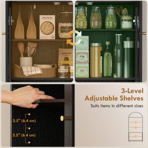 HOMCOM Arched Kitchen Pantry Cabinet, 71" Tall Farmhouse Kitchen Storage Cabinet with Acrylic Glass Doors, Black - Image 15