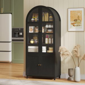 HOMCOM Arched Kitchen Pantry Cabinet, 71" Tall Farmhouse Kitchen Storage Cabinet with Acrylic Glass Doors, Black - Image 17