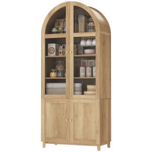 HOMCOM Arched Kitchen Pantry Cabinet, 71" Tall Farmhouse Kitchen Storage Cabinet with Acrylic Glass Doors, Oak - Image 21