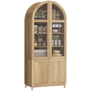 HOMCOM Arched Kitchen Pantry Cabinet, 71" Tall Farmhouse Kitchen Storage Cabinet with Acrylic Glass Doors, Oak - Image 30