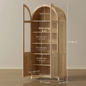 HOMCOM Arched Kitchen Pantry Cabinet, 71" Tall Farmhouse Kitchen Storage Cabinet with Acrylic Glass Doors, Oak - Image 22