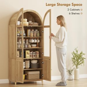 HOMCOM Arched Kitchen Pantry Cabinet, 71" Tall Farmhouse Kitchen Storage Cabinet with Acrylic Glass Doors, Oak - Image 24