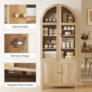 HOMCOM Arched Kitchen Pantry Cabinet, 71" Tall Farmhouse Kitchen Storage Cabinet with Acrylic Glass Doors, Oak - Image 16