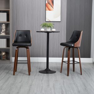 HOMCOM Bar Height Bar Stools Set of 2, PU Leather Upholstered Swivel Barstools with Solid Wood Legs Footrest and Tufted Back, Black - Image 8