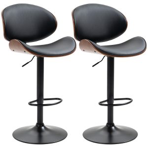 HOMCOM Bar Stools Set of 2, Modern PU Leather Adjustable Swivel Barstools with Curved Back, Footrest and Steel Base, Black - Image 11