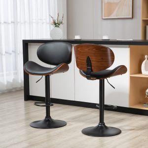 HOMCOM Bar Stools Set of 2, Modern PU Leather Adjustable Swivel Barstools with Curved Back, Footrest and Steel Base, Black - Image 10