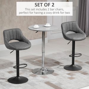 HOMCOM Bar Stools Set of 2, Swivel Counter Height Barstools with Adjustable Height and Cutout Back, Faux Leather Upholstered Bar Chairs with Round Metal Base and Footrest, Grey - Image 4