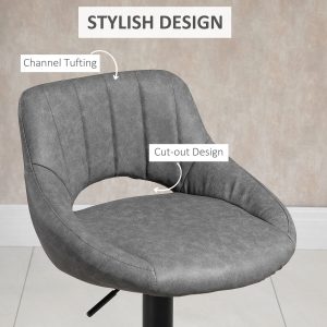 HOMCOM Bar Stools Set of 2, Swivel Counter Height Barstools with Adjustable Height and Cutout Back, Faux Leather Upholstered Bar Chairs with Round Metal Base and Footrest, Grey - Image 7
