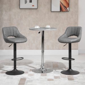 HOMCOM Bar Stools Set of 2, Swivel Counter Height Barstools with Adjustable Height and Cutout Back, Faux Leather Upholstered Bar Chairs with Round Metal Base and Footrest, Grey - Image 8