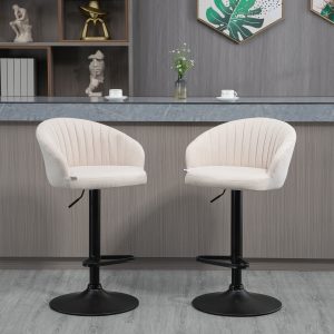 HOMCOM Bar Stools Set of 2, Swivel Counter Height Barstools with Back, Footrest, Adjustable Height, Beige - Image 1
