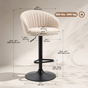 HOMCOM Bar Stools Set of 2, Swivel Counter Height Barstools with Back, Footrest, Adjustable Height, Beige - Image 13